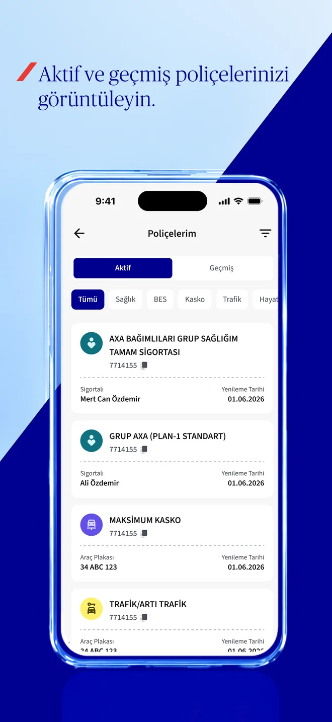 Aktif ve geçmiş poliçelerinizi görüntüleyin